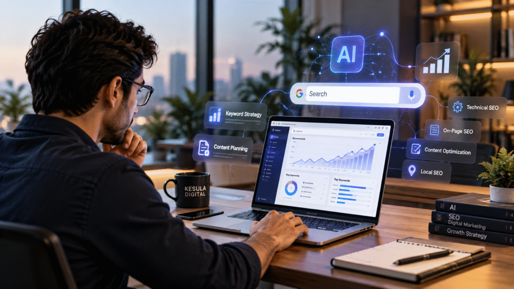 SEO strategist reviewing an AI-assisted SEO content plan